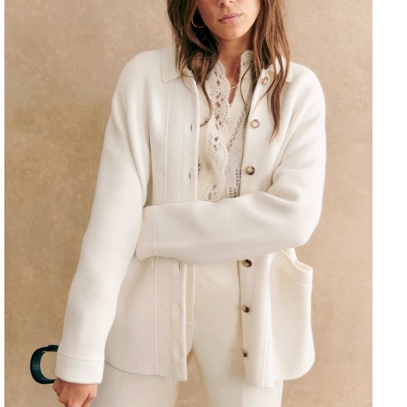 BEST Sezane Will Knit Jacket - Ecru Ivory French Cotton French Causal - Picture 3 of 12